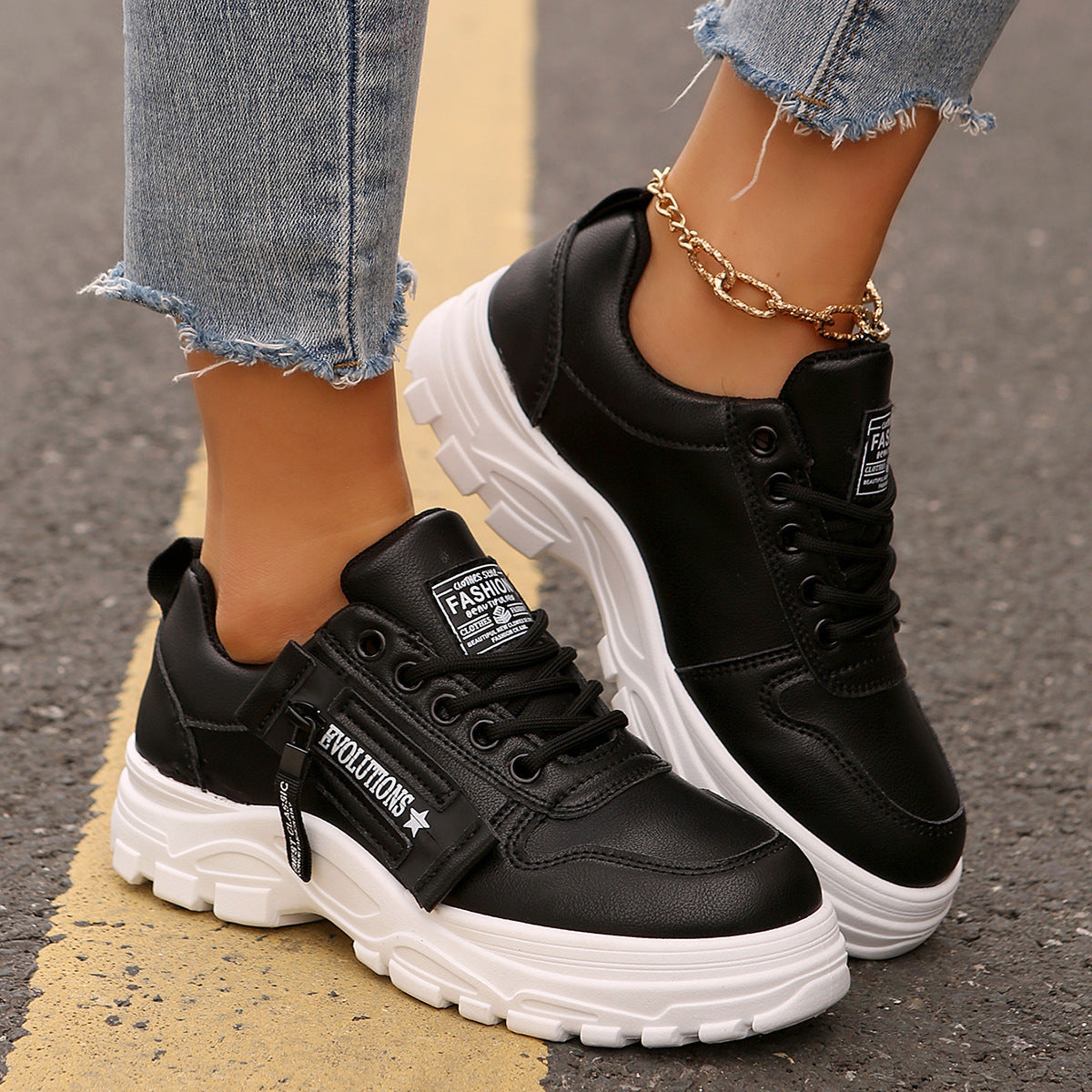 Trendy Lace-Up Shoes with Side Zip and Chunky Sole