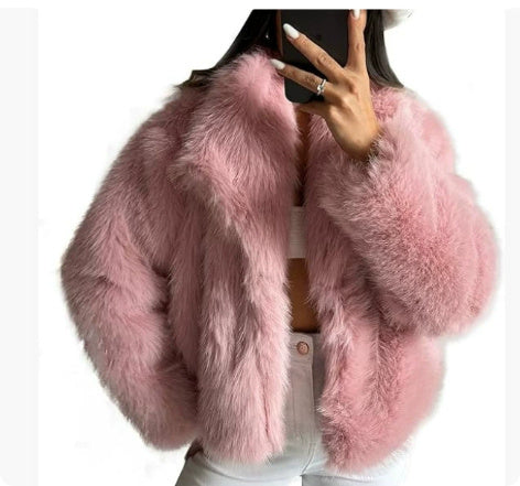 Women’s Plush Winter Coat, Warm Thick Fluffy Lapel Jacket