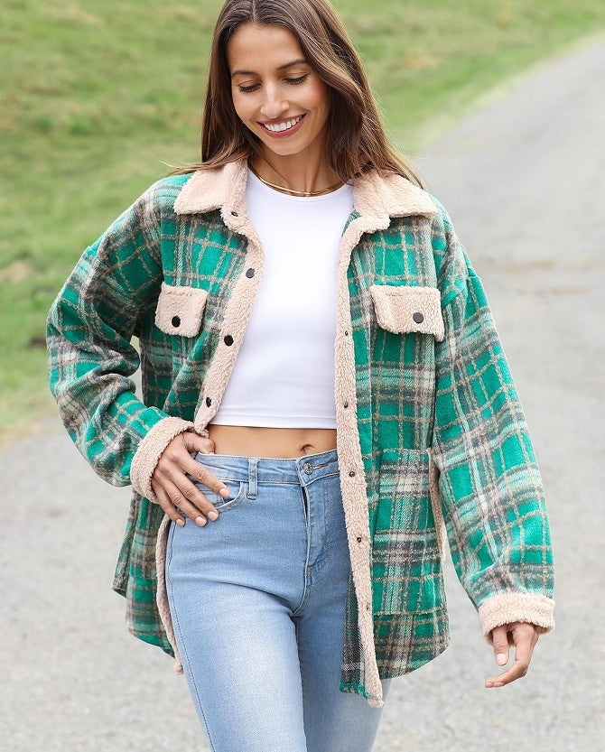 Women’s Velvet Check Jacket with Contrast Polo Collar