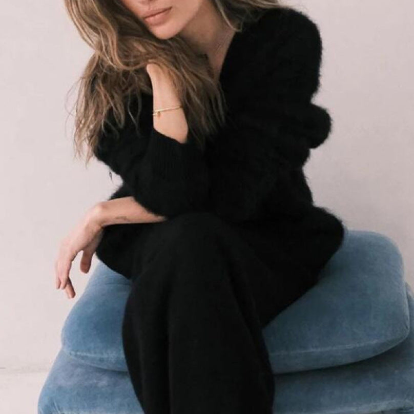 Women’s Loose V-Neck Button Cardigan, Fall/Winter Knit Sweater