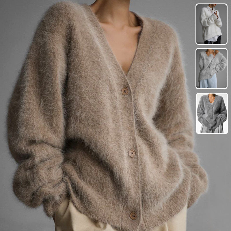 Women’s Loose V-Neck Button Cardigan, Fall/Winter Knit Sweater