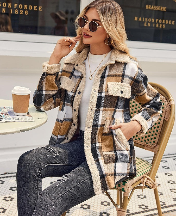 Women’s Velvet Check Jacket with Contrast Polo Collar