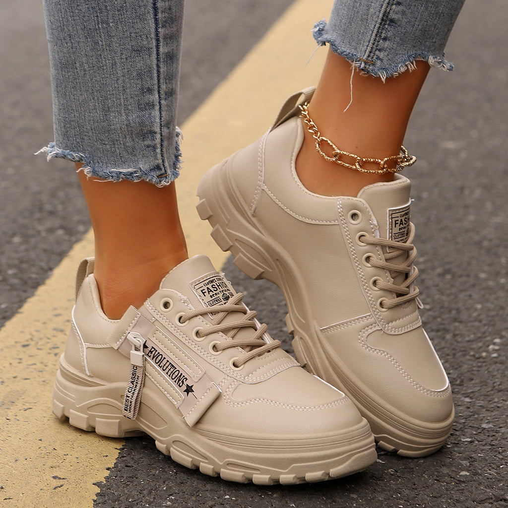 Trendy Lace-Up Shoes with Side Zip and Chunky Sole