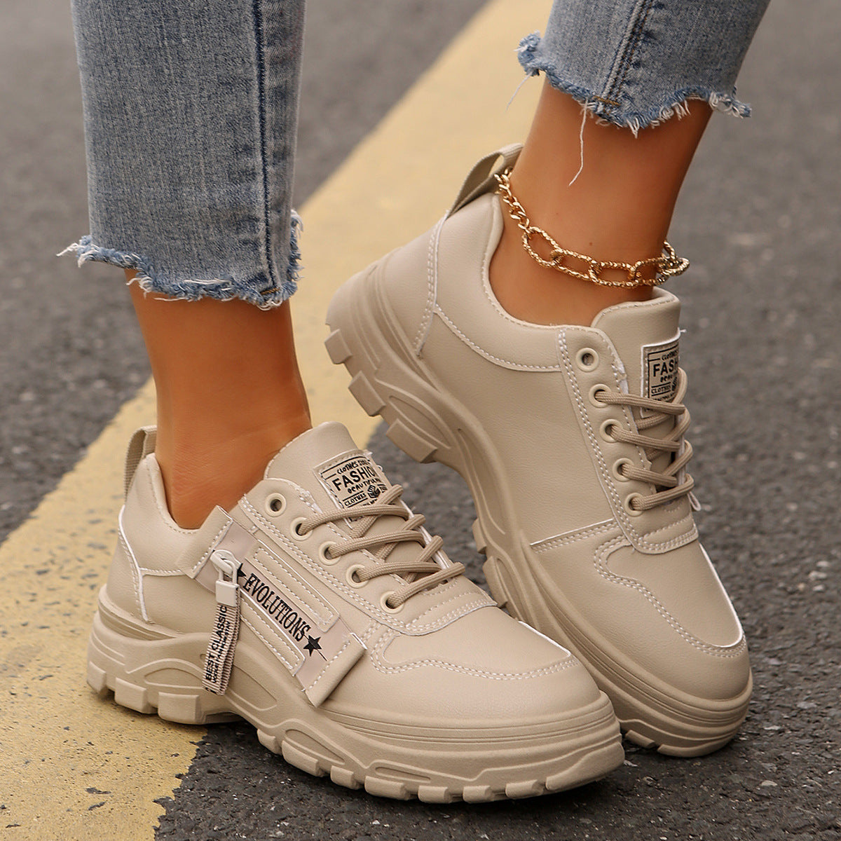 Trendy Lace-Up Shoes with Side Zip and Chunky Sole